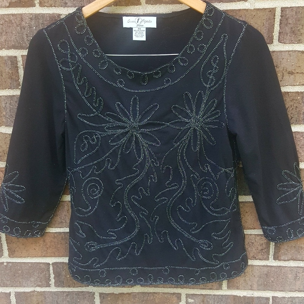 Vintage Glitter Embroidery Floral Design Women Top